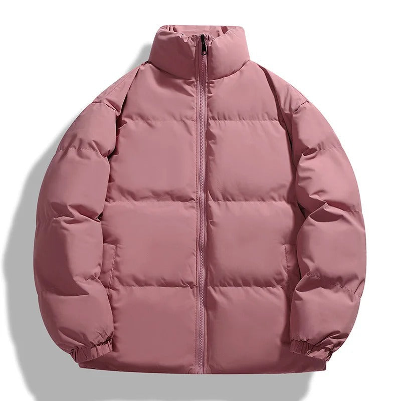 Khaki Quilted Down Puffer Jacket for Men | Winter Stand Collar Outerwear