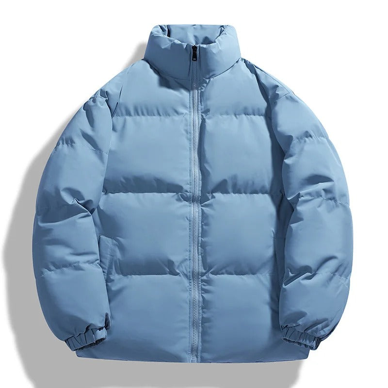 Khaki Quilted Down Puffer Jacket for Men | Winter Stand Collar Outerwear