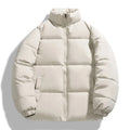 Khaki Quilted Down Puffer Jacket for Men | Winter Stand Collar Outerwear