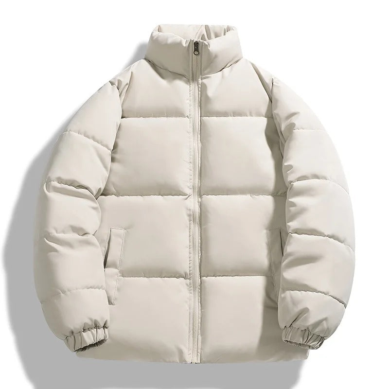 Khaki Quilted Down Puffer Jacket for Men | Winter Stand Collar Outerwear