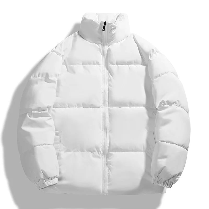 Khaki Quilted Down Puffer Jacket for Men | Winter Stand Collar Outerwear