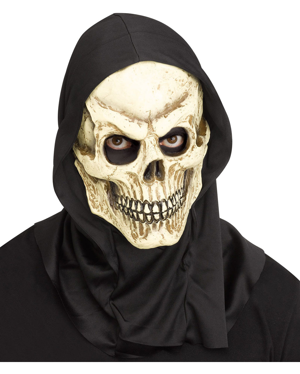 Beige Brown Skull Mask with Black Hood for Men Halloween Costume Accessory