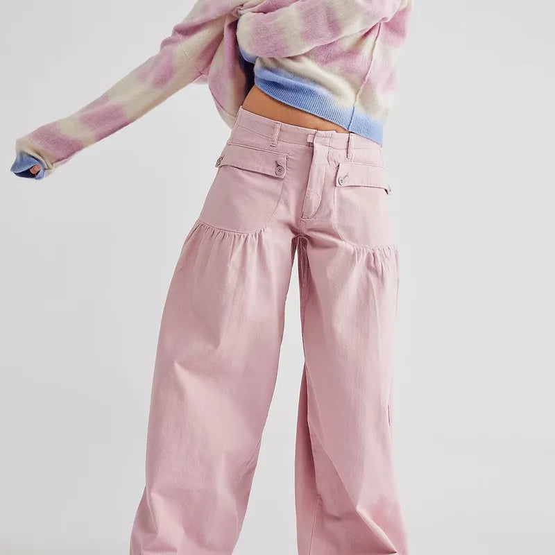 Lightweight Wide Leg Pleated Pants with Pockets and Loose Fit for Women