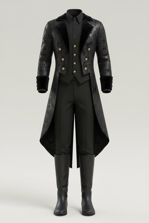 Black and Gold Embossed Victorian Tailored Costume Coat for Men | Halloween