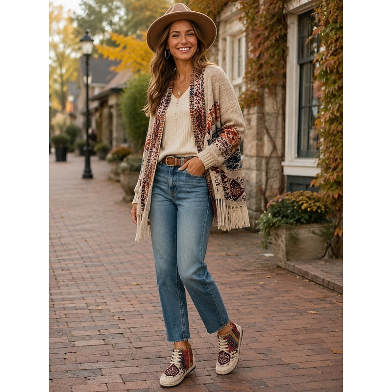 Bohemian Patterned Platform High Top Sneakers for Women | Lace Up Casual Wear