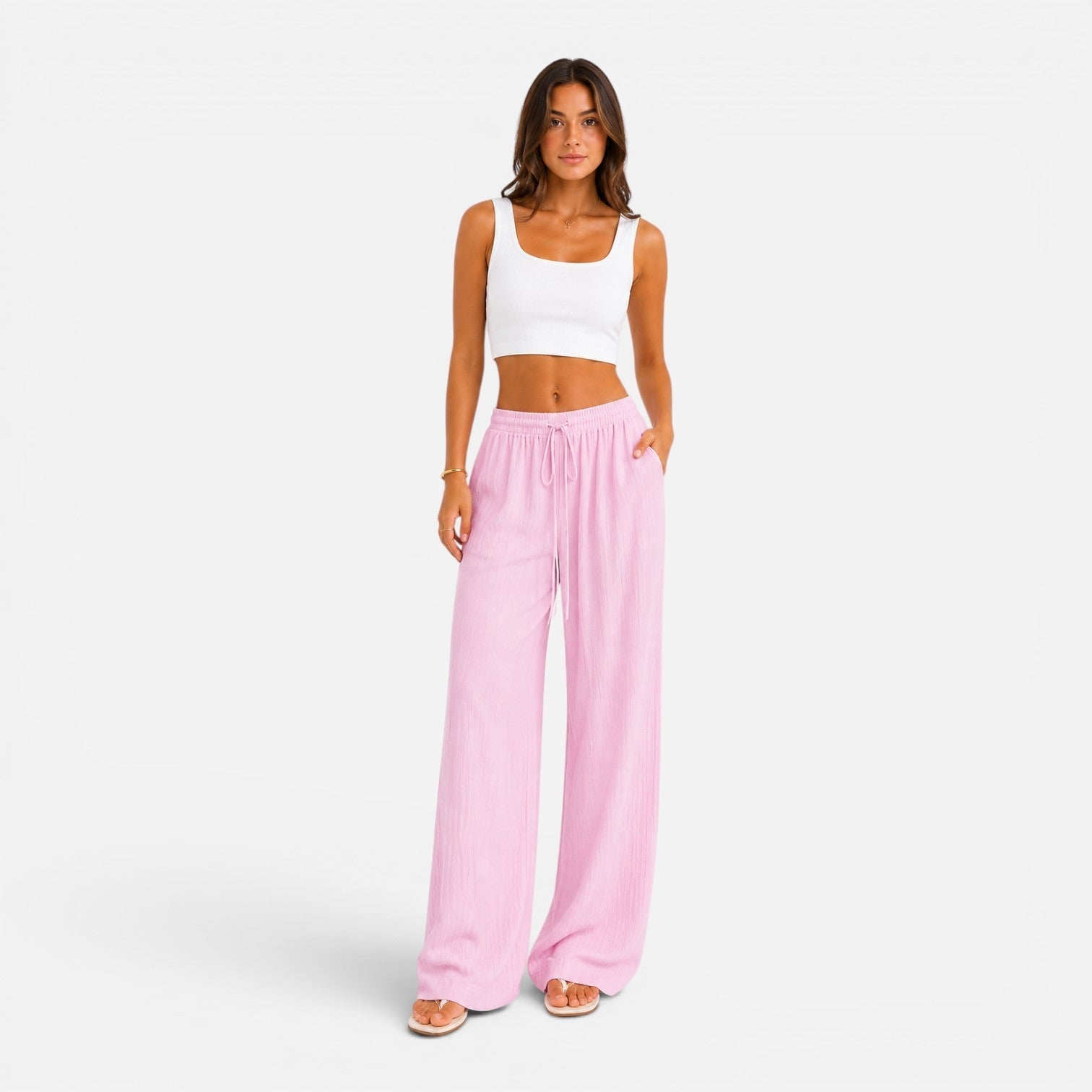 Wide Leg Trousers for Women with Elasticated Waist Relaxed Fit