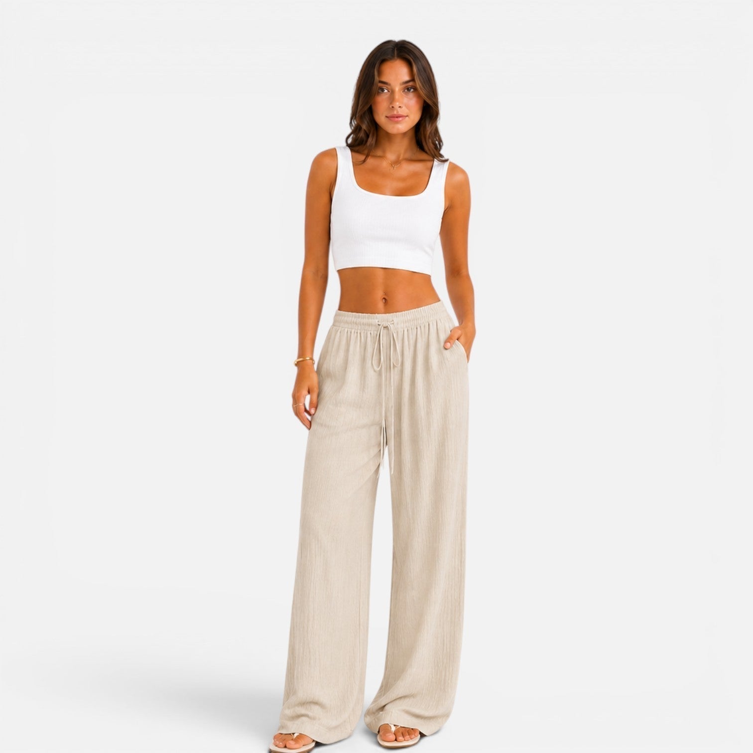 Wide Leg Trousers for Women with Elasticated Waist Relaxed Fit