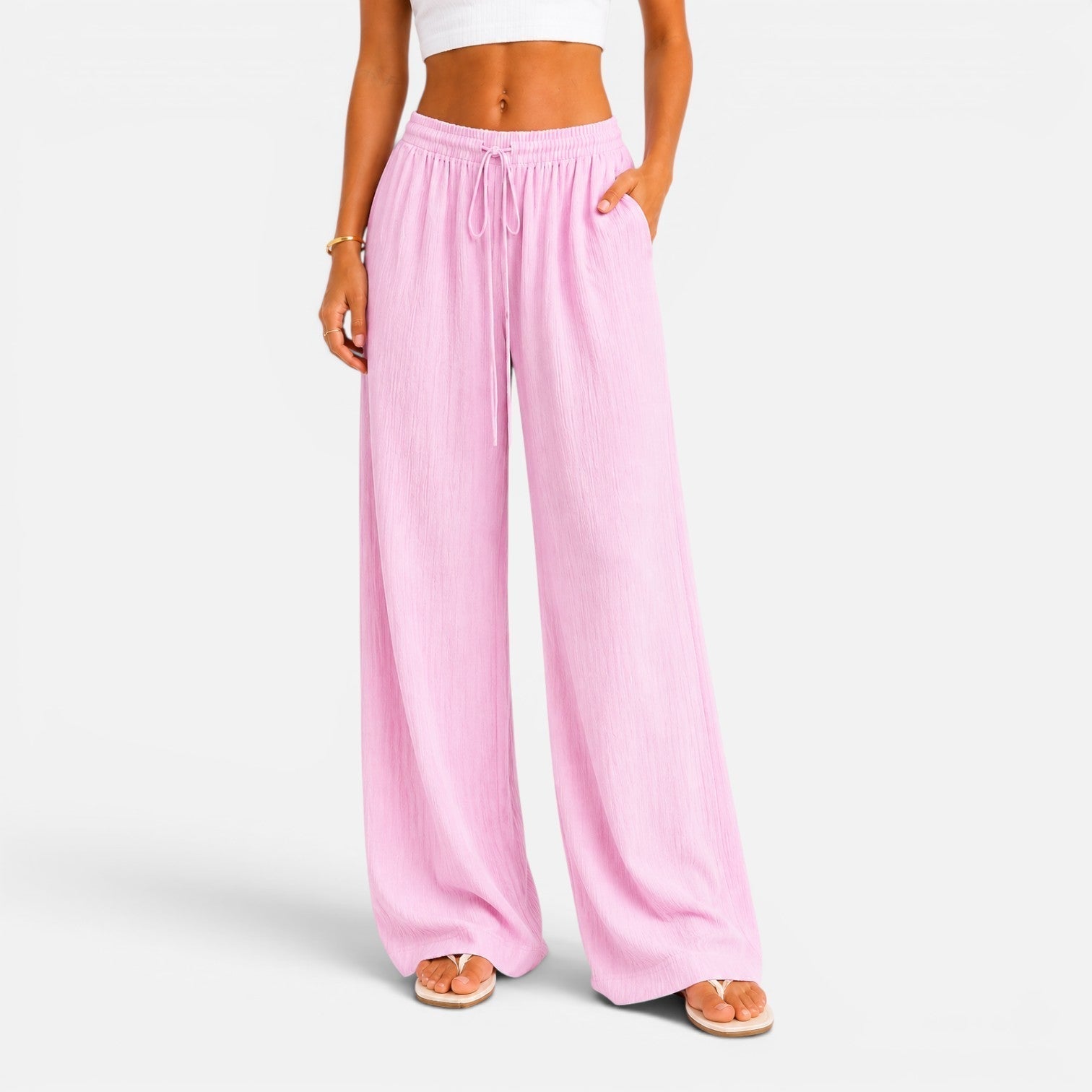 Wide Leg Trousers for Women with Elasticated Waist Relaxed Fit