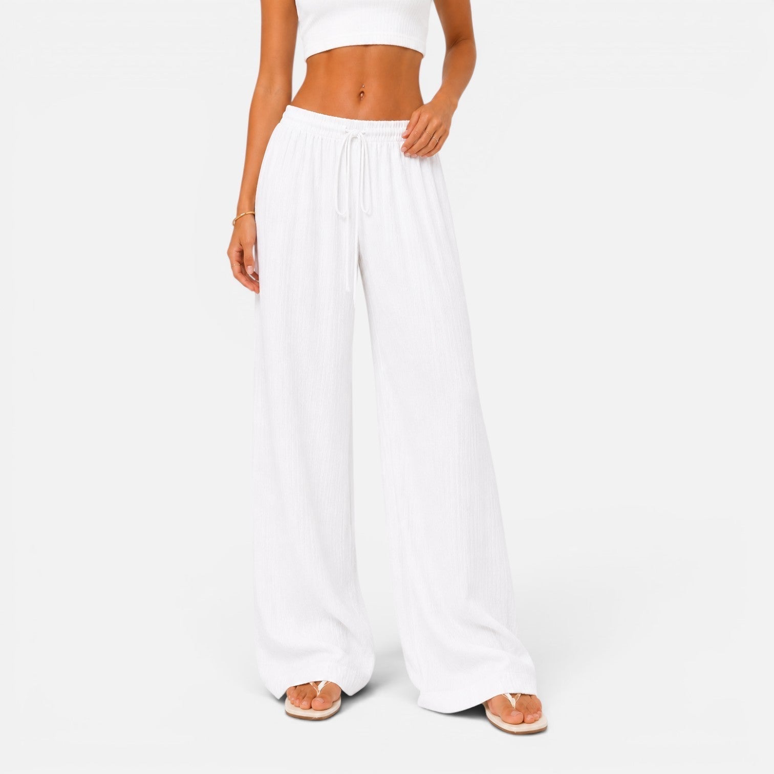 Wide Leg Trousers for Women with Elasticated Waist Relaxed Fit