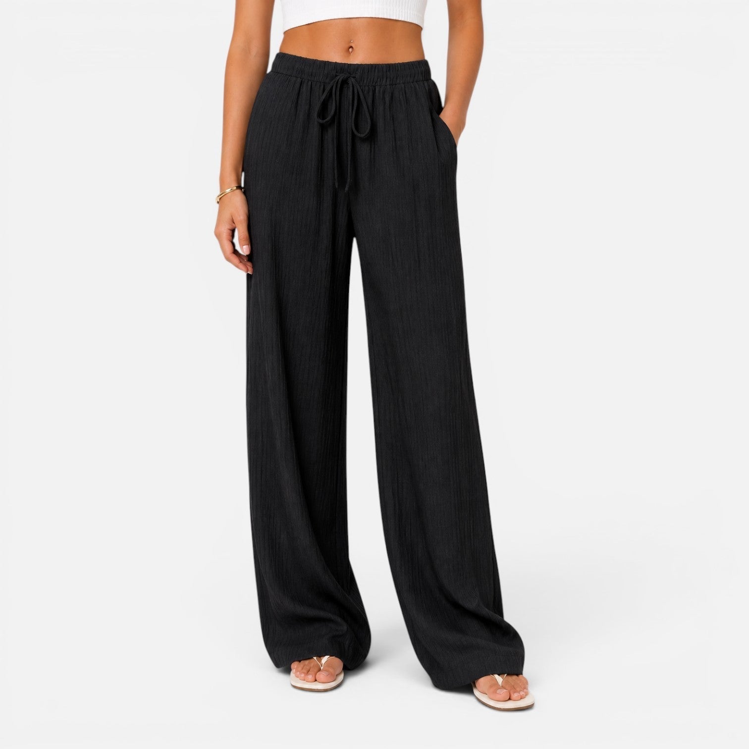 Wide Leg Trousers for Women with Elasticated Waist Relaxed Fit