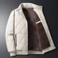 Diamond Quilted Fleece Lined Stand Collar Full Zip Winter Jacket for Men