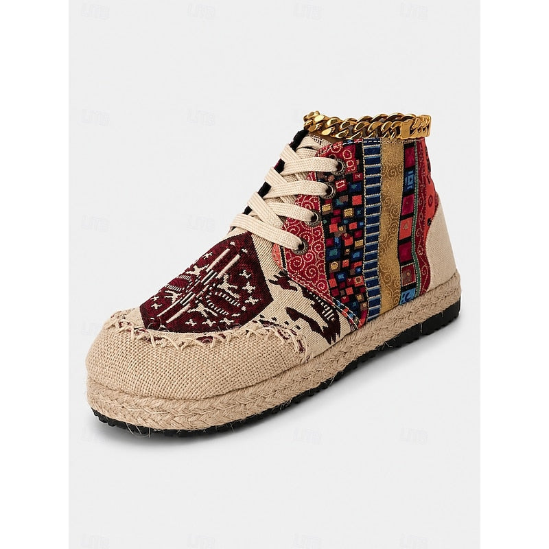 Bohemian Patterned Platform High Top Sneakers for Women | Lace Up Casual Wear