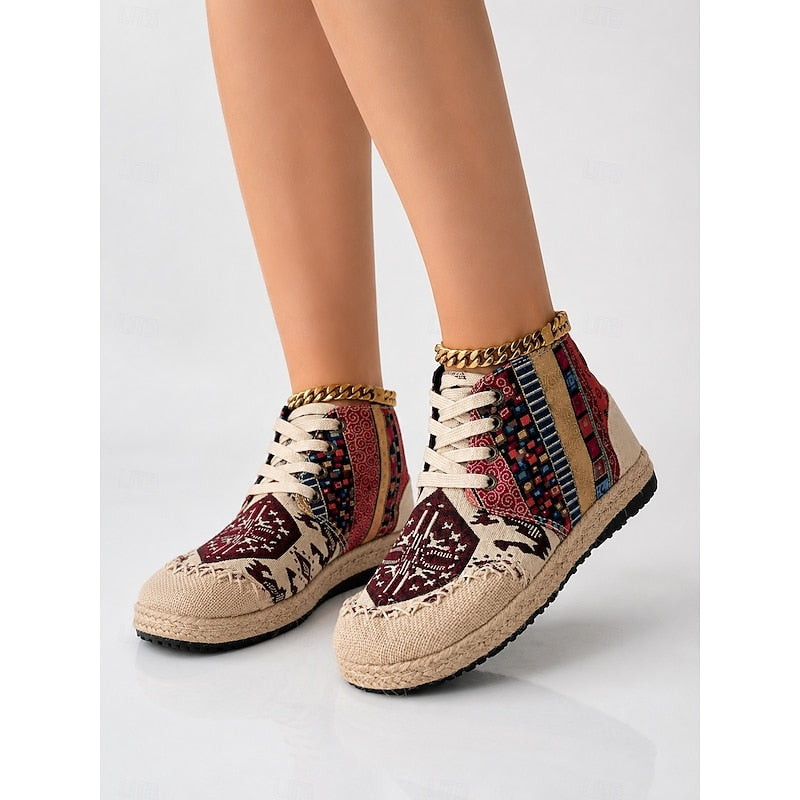 Bohemian Patterned Platform High Top Sneakers for Women | Lace Up Casual Wear
