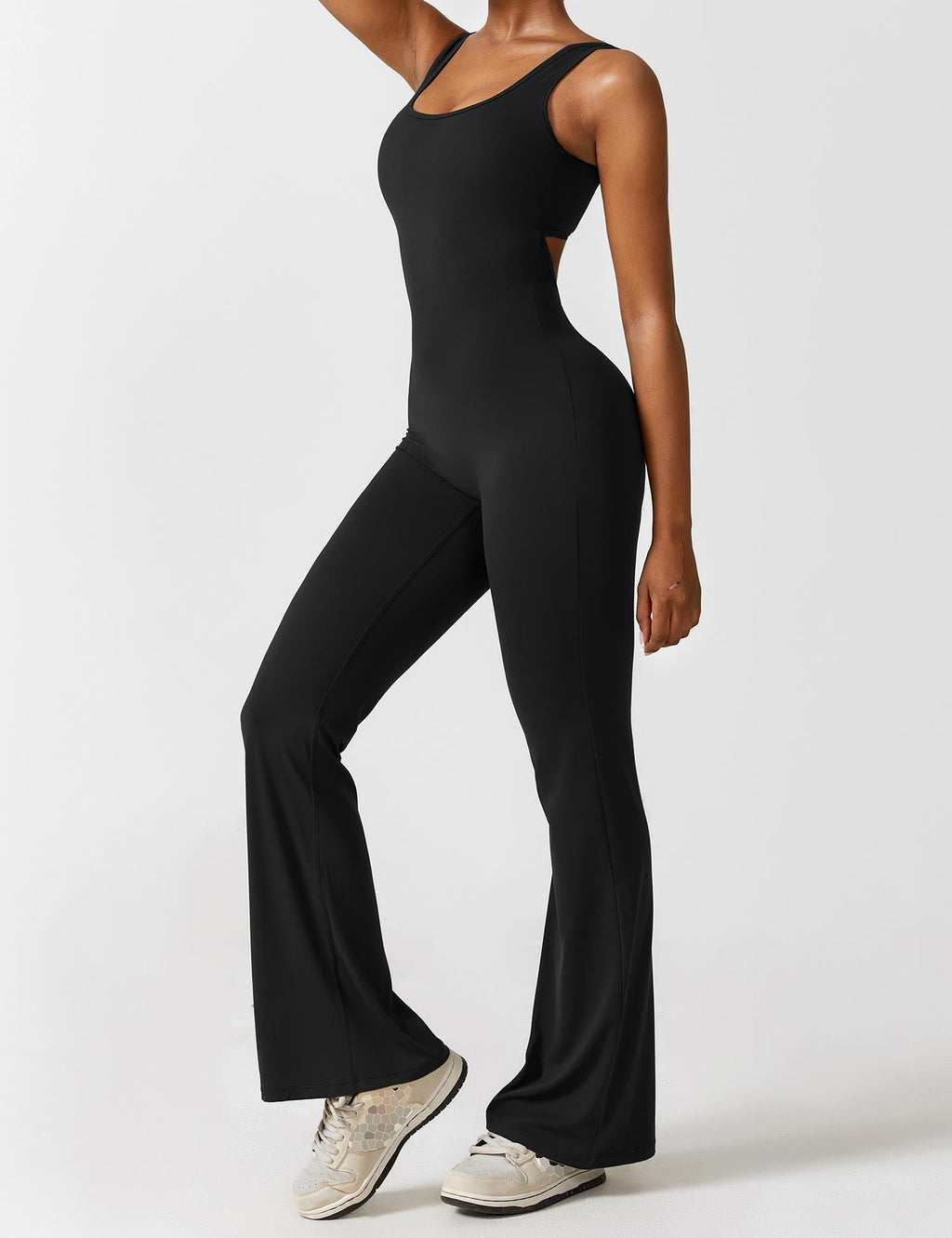Open Back Flared Leg Jumpsuit for Women | Athleisure Workout Collection