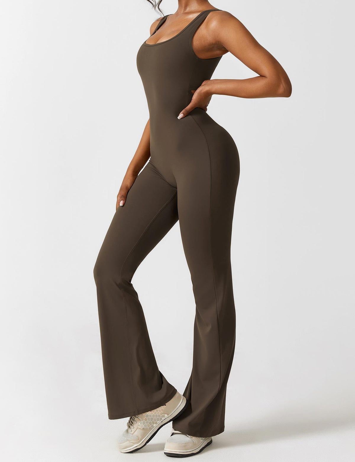 Open Back Flared Leg Jumpsuit for Women | Athleisure Workout Collection