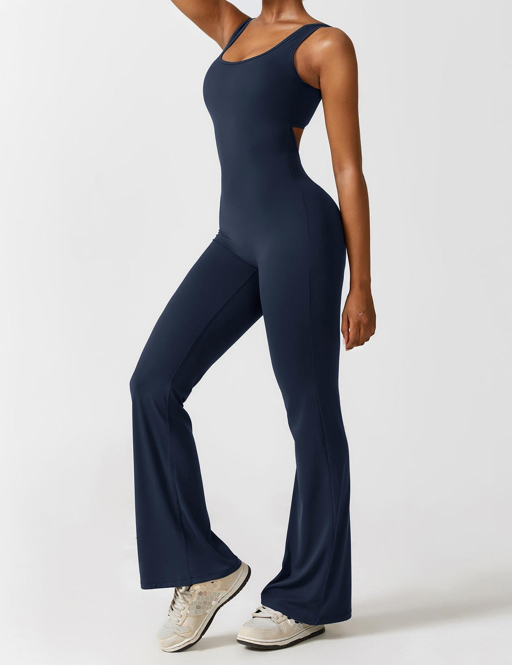 Open Back Flared Leg Jumpsuit for Women | Athleisure Workout Collection