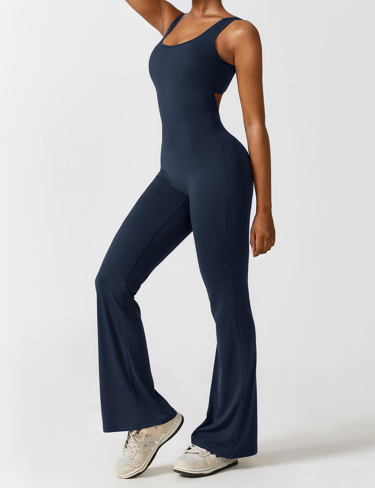 Open Back Flared Leg Jumpsuit for Women | Athleisure Workout Collection