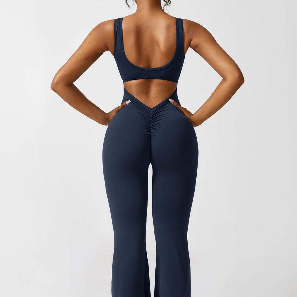 Open Back Flared Leg Jumpsuit for Women | Athleisure Workout Collection