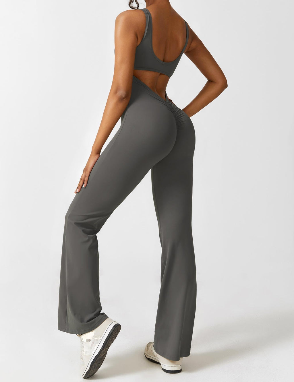 Open Back Flared Leg Jumpsuit for Women | Athleisure Workout Collection
