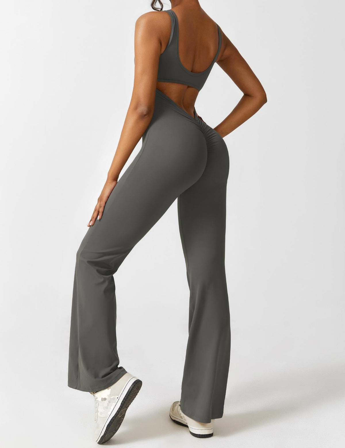 Open Back Flared Leg Jumpsuit for Women | Athleisure Workout Collection