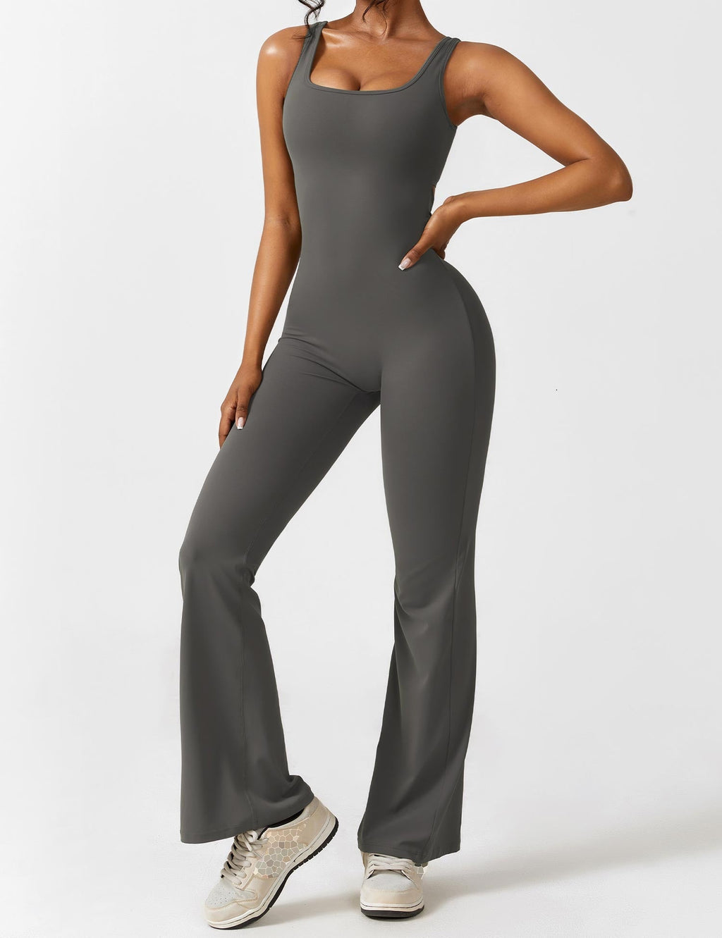 Open Back Flared Leg Jumpsuit for Women | Athleisure Workout Collection