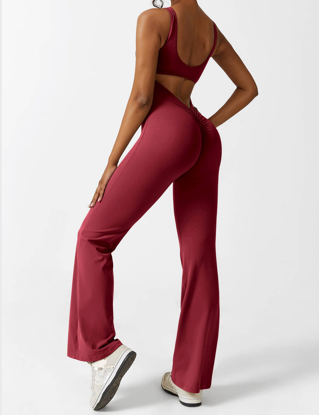 Open Back Flared Leg Jumpsuit for Women | Athleisure Workout Collection