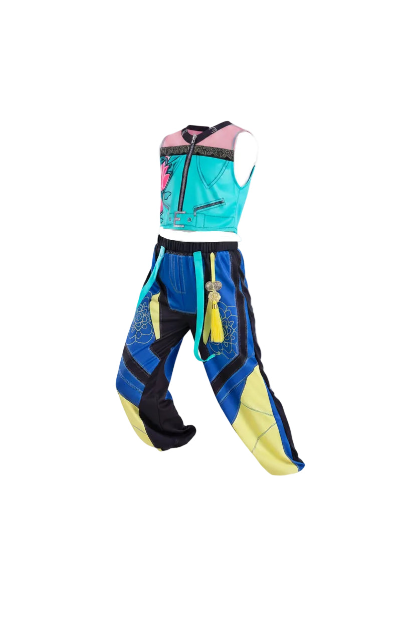 Turquoise Blue K-Pop Hero Three-Piece Costume for Kids | Halloween Party